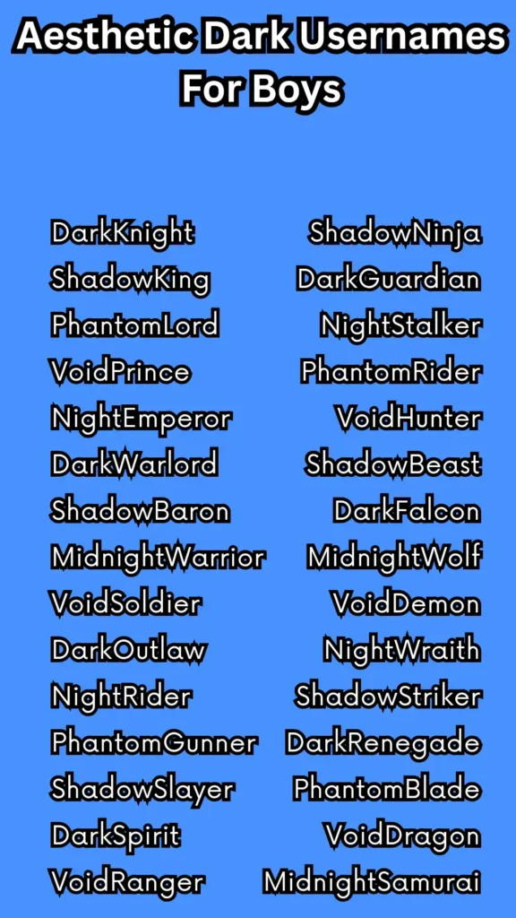 Collection of unique dark usernames specifically designed for boys